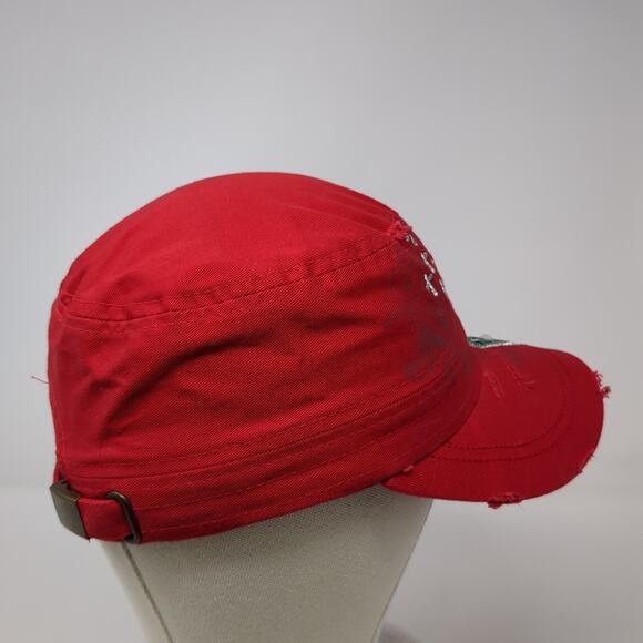Cross Rhinestone Slideback Army Cap Red One Size Embroidered Leader - Picture 5 of 9